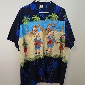 Men's Rima Tropical Santa Merry Christmas Button Down Shirt XL Palm Tree